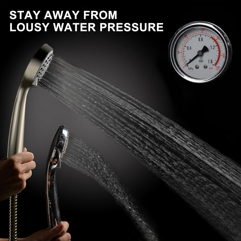 YOO.MEE High Pressure Handheld Shower Head with Powerful Shower Spray against Low Pressure Water Supply Pipeline, Multi-functions, w/ 79'' Hose, Bracket, Brushed Nickel Finish - Image 3
